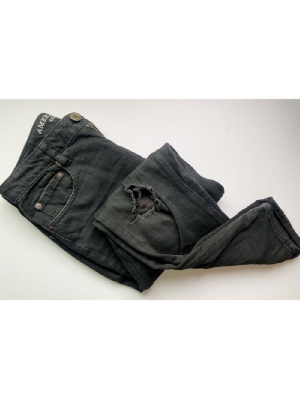 American Eagle Outfitters • Faded Black Destructed Mom Jeans